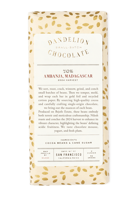 Dandelion Chocolate Chocolate Bar Ambanja, Madagascar 70% Single-Origin Chocolate Bar