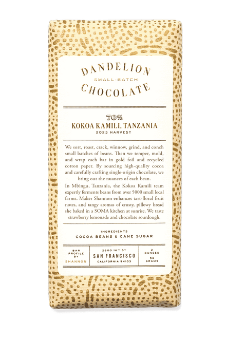 Dandelion Chocolate Chocolate Bar Kokoa Kamili, Tanzania 70% 2023 Harvest Single-Origin Chocolate Bar