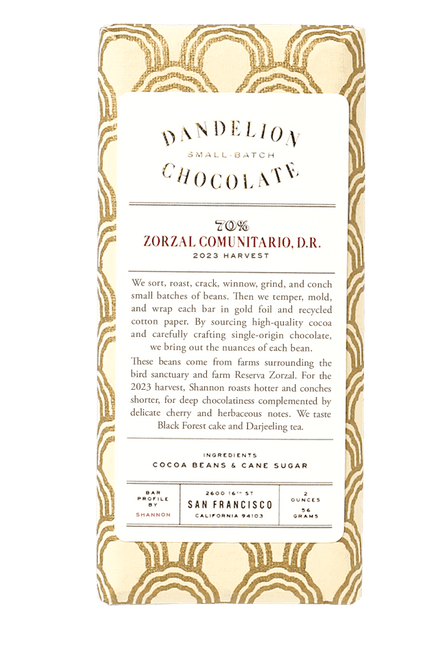 Dandelion Chocolate Chocolate Bar Zorzal Comunitario, Dominican Republic 70% Single-Origin Chocolate Bar