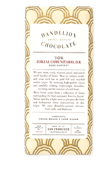 Dandelion Chocolate Japan Chocolate Bar Zorzal Comunitario, Dominican Republic 2022 70% Single-Origin Chocolate Bar