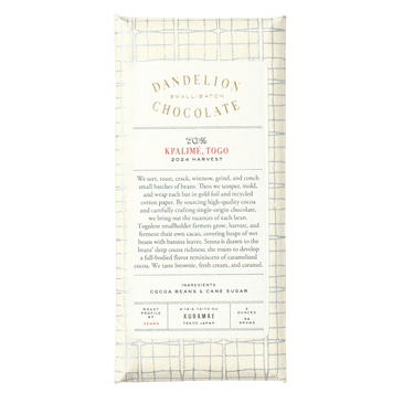 Dandelion Chocolate DCJ -Kpalime, Togo, 2024, 70% Single-Origin Chocolate Bar