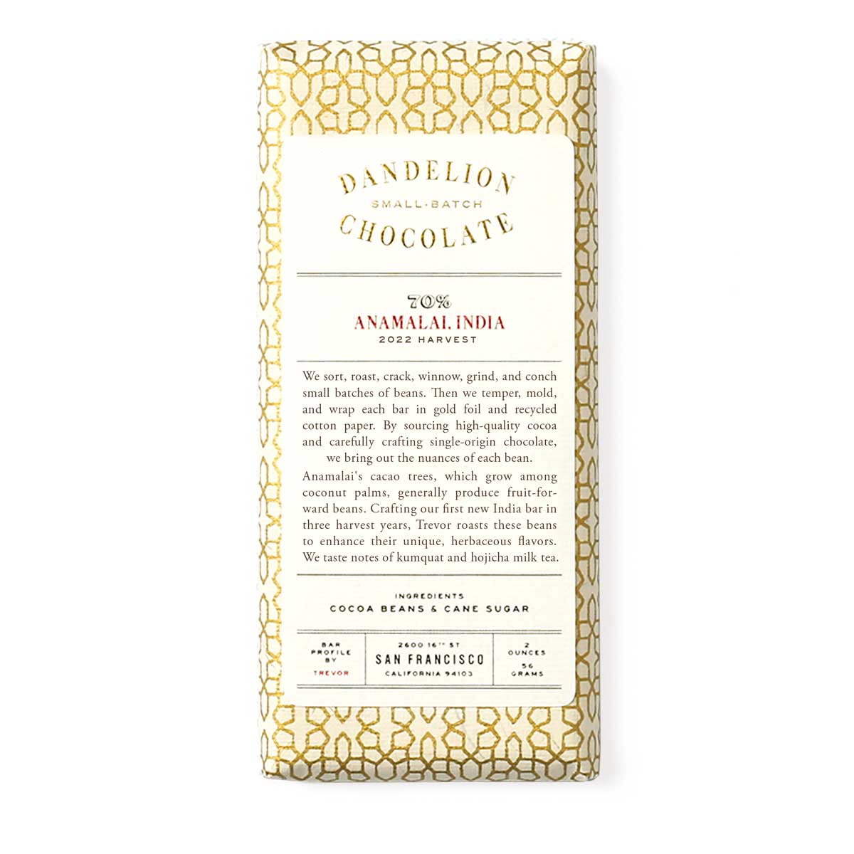 Dandelion Chocolate Chocolate Bar Anamalai, India 70% 2022 Harvest Single-Origin Chocolate Bar
