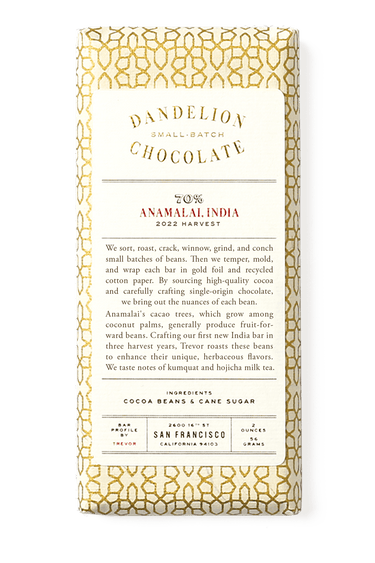 Dandelion Chocolate Chocolate Bar Anamalai, India 70% 2022 Harvest Single-Origin Chocolate Bar