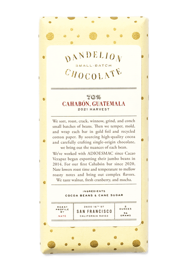 Dandelion Chocolate Chocolate Bar Cahabón, Guatemala 70% 20122Harvest Single Origin Chocolate Bar