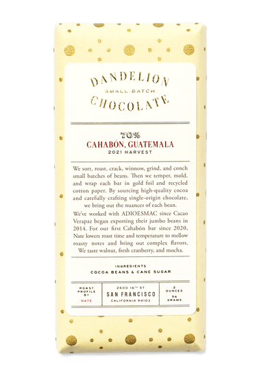 Dandelion Chocolate Chocolate Bar Cahabón, Guatemala 70% 20122Harvest Single Origin Chocolate Bar