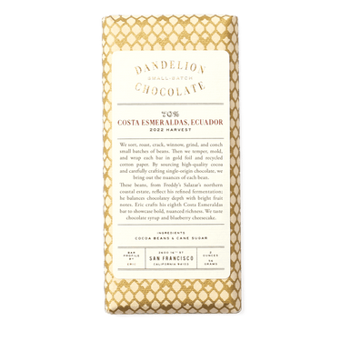 Dandelion Chocolate Chocolate Bar Costa Esmeraldas, Ecuador 70% 2022 Batch 2 Single-Origin Chocolate Bar