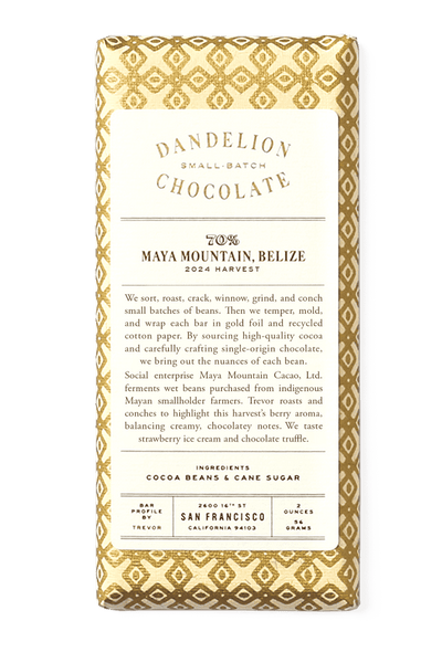 Maya Mountain, Belize 70% 2024 Harvest Single-Origin Chocolate Bar