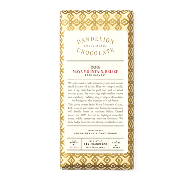 Dandelion Chocolate Chocolate Bar Maya Mountain, Belize 70% 2025 Harvest Single-Origin Chocolate Bar