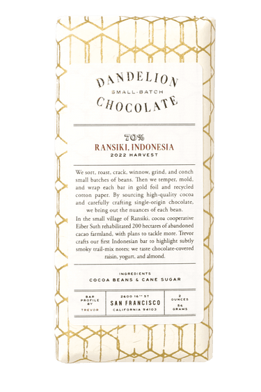 Dandelion Chocolate Chocolate Bar Ransiki, Indonesia 70% 2022 Harvest Single-Origin Chocolate Bar