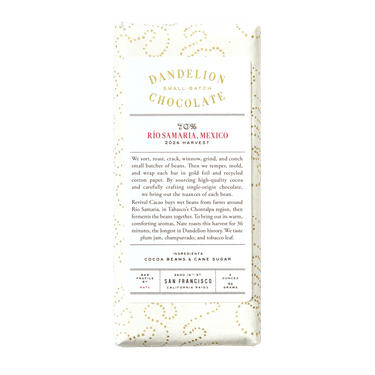 Dandelion Chocolate Chocolate Bar Río Samaria, Mexico, 2026, 70%  Single-Origin Chocolate Bar