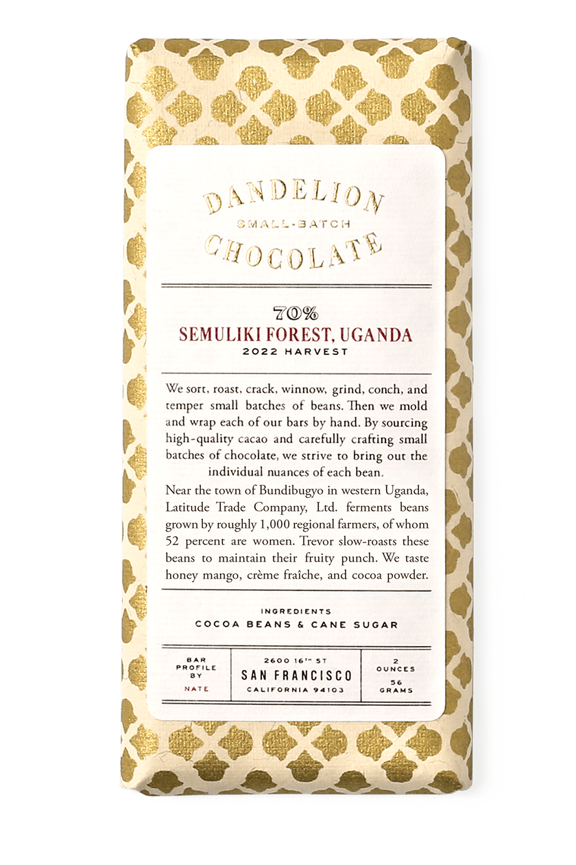 Dandelion Chocolate Chocolate Bar Semuliki Forest, Uganda 70% 2022 Harvest Single-Origin Chocolate Bar