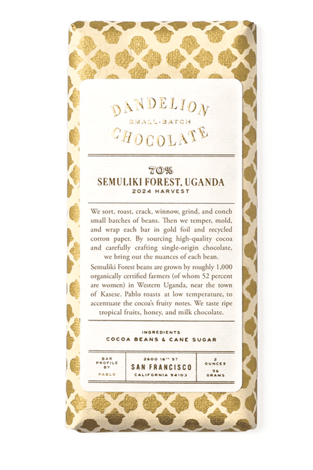 Dandelion Chocolate Chocolate Bar Semuliki Forest, Uganda 70% 2024 Harvest Single-Origin Chocolate Bar