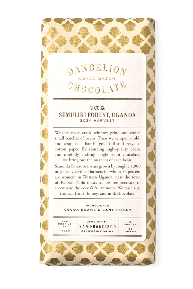 Dandelion Chocolate Chocolate Bar Semuliki Forest, Uganda 70% 2024 Harvest Single-Origin Chocolate Bar