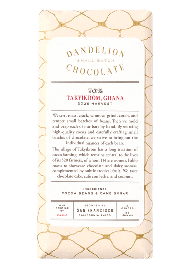 Dandelion Chocolate Chocolate Bar Takyikrom, Ghana 70% Single-Origin Chocolate Bar