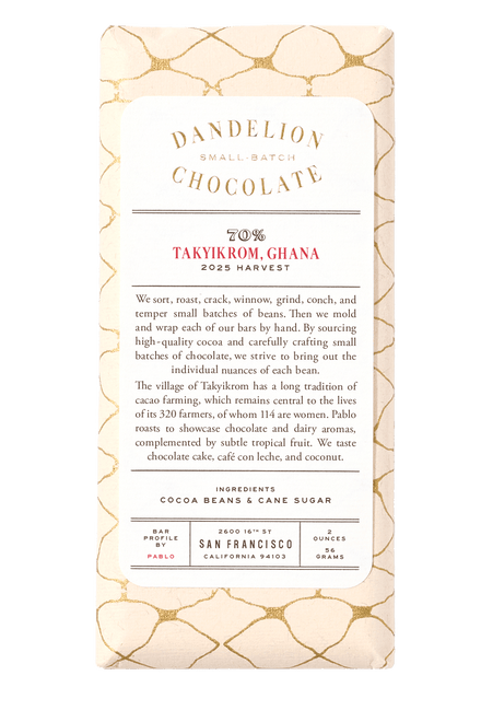 Dandelion Chocolate Chocolate Bar Takyikrom, Ghana 70% Single-Origin Chocolate Bar