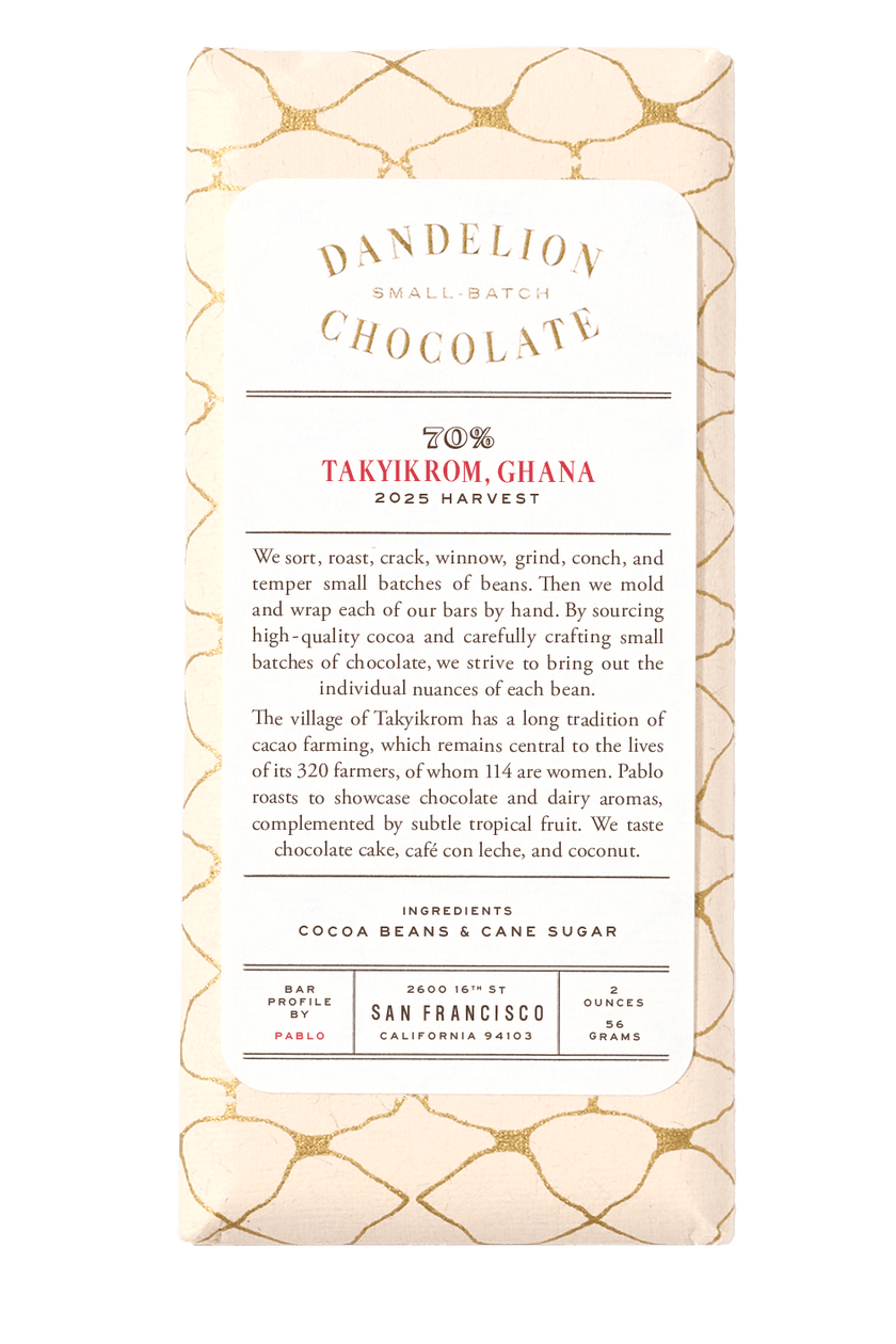 Dandelion Chocolate Chocolate Bar Takyikrom, Ghana 70% Single-Origin Chocolate Bar