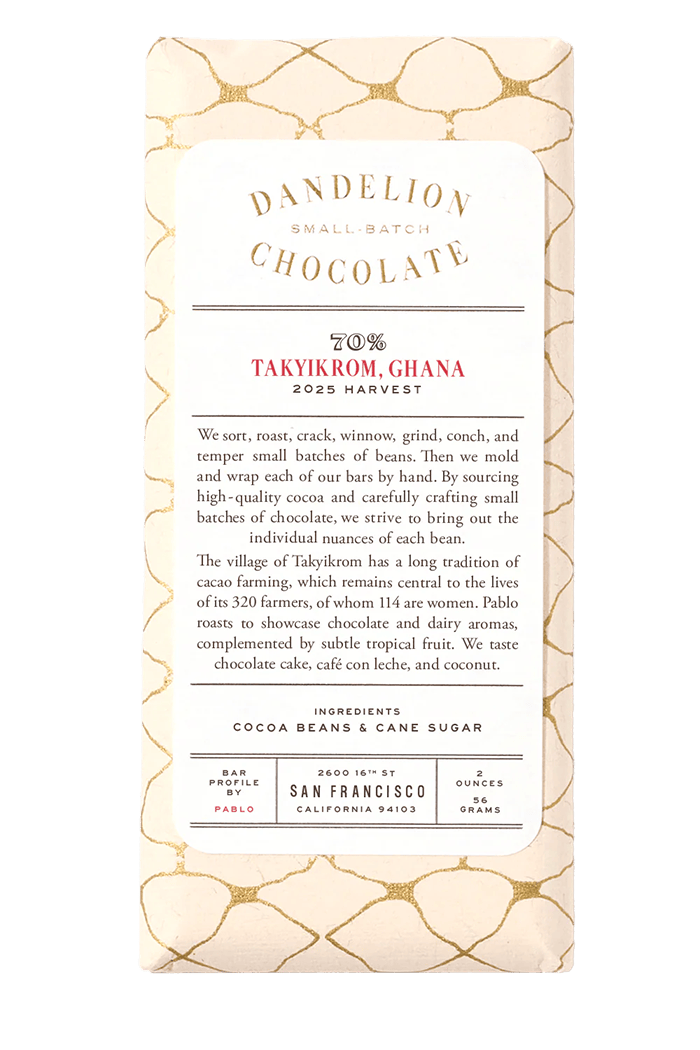 Dandelion Chocolate Chocolate Bar Takyikrom, Ghana 70% Single-Origin Chocolate Bar