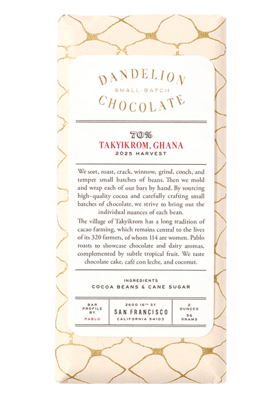 Takyikrom, Ghana 70% Single-Origin Chocolate Bar – Dandelion Chocolate