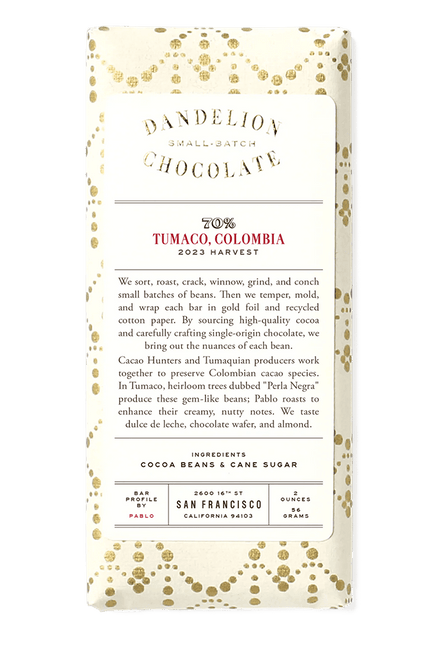 Dandelion Chocolate Chocolate Bar Tumaco, Colombia 70% Single-Origin Chocolate Bar