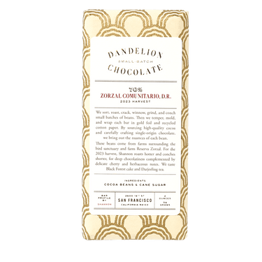 Dandelion Chocolate Chocolate Bar Zorzal Comunitario, Dominican Republic 70% Single-Origin Chocolate Bar