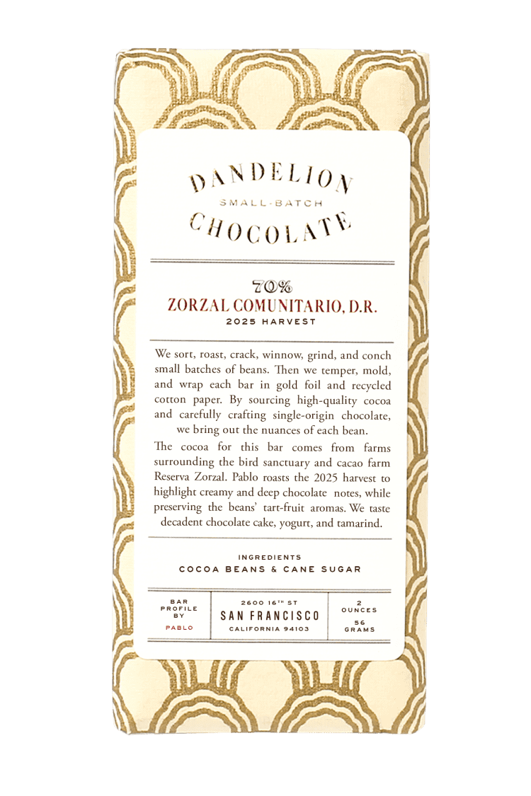 Dandelion Chocolate Chocolate Bar Zorzal Comunitario, Dominican Republic 70% Single-Origin Chocolate Bar