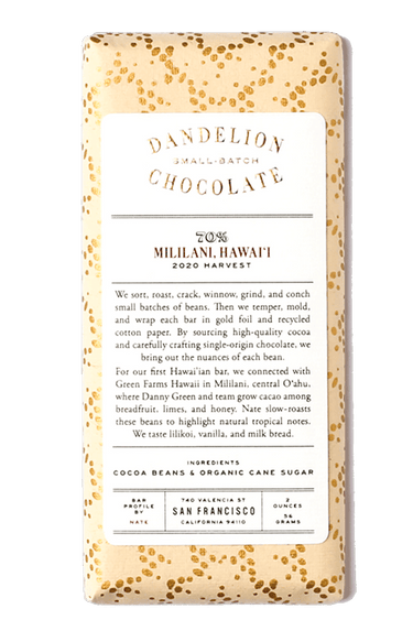 Dandelion Chocolate Mililani, Hawai’i 70% 2020 Harvest