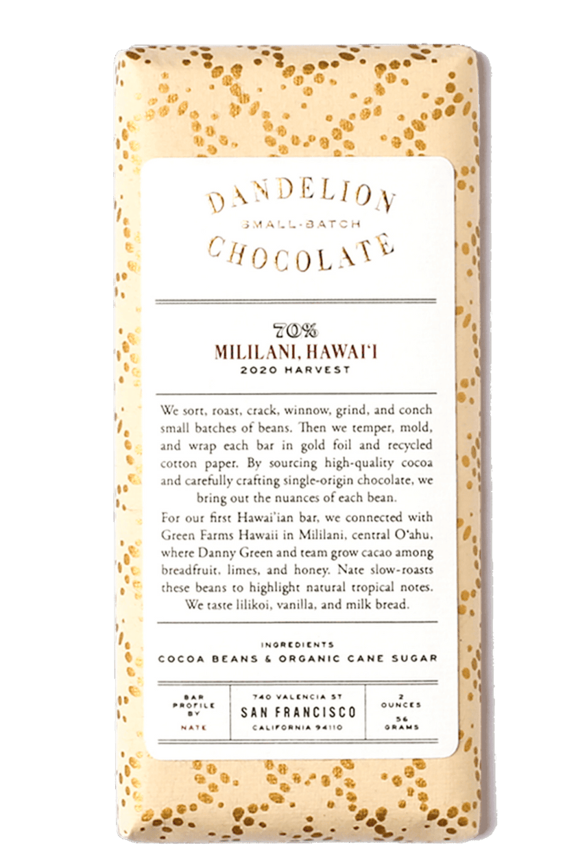 Dandelion Chocolate Mililani, Hawai’i 70% 2020 Harvest