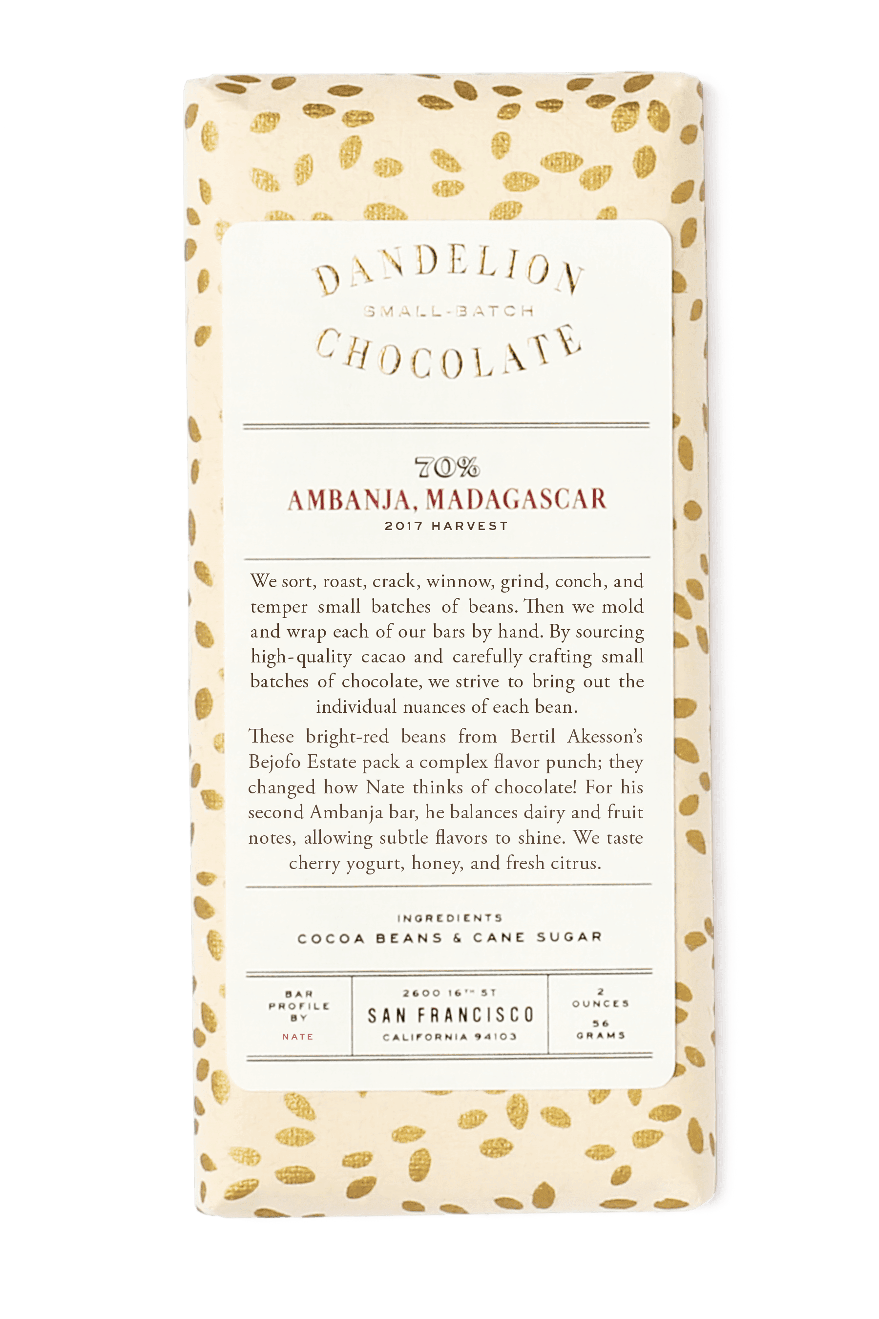 Dandelion Chocolate Ambanja, Madagascar 70% 2017 Harvest Single-Origin Chocolate Bar
