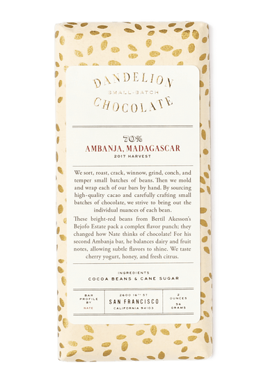 Dandelion Chocolate Ambanja, Madagascar 70% 2017 Harvest Single-Origin Chocolate Bar