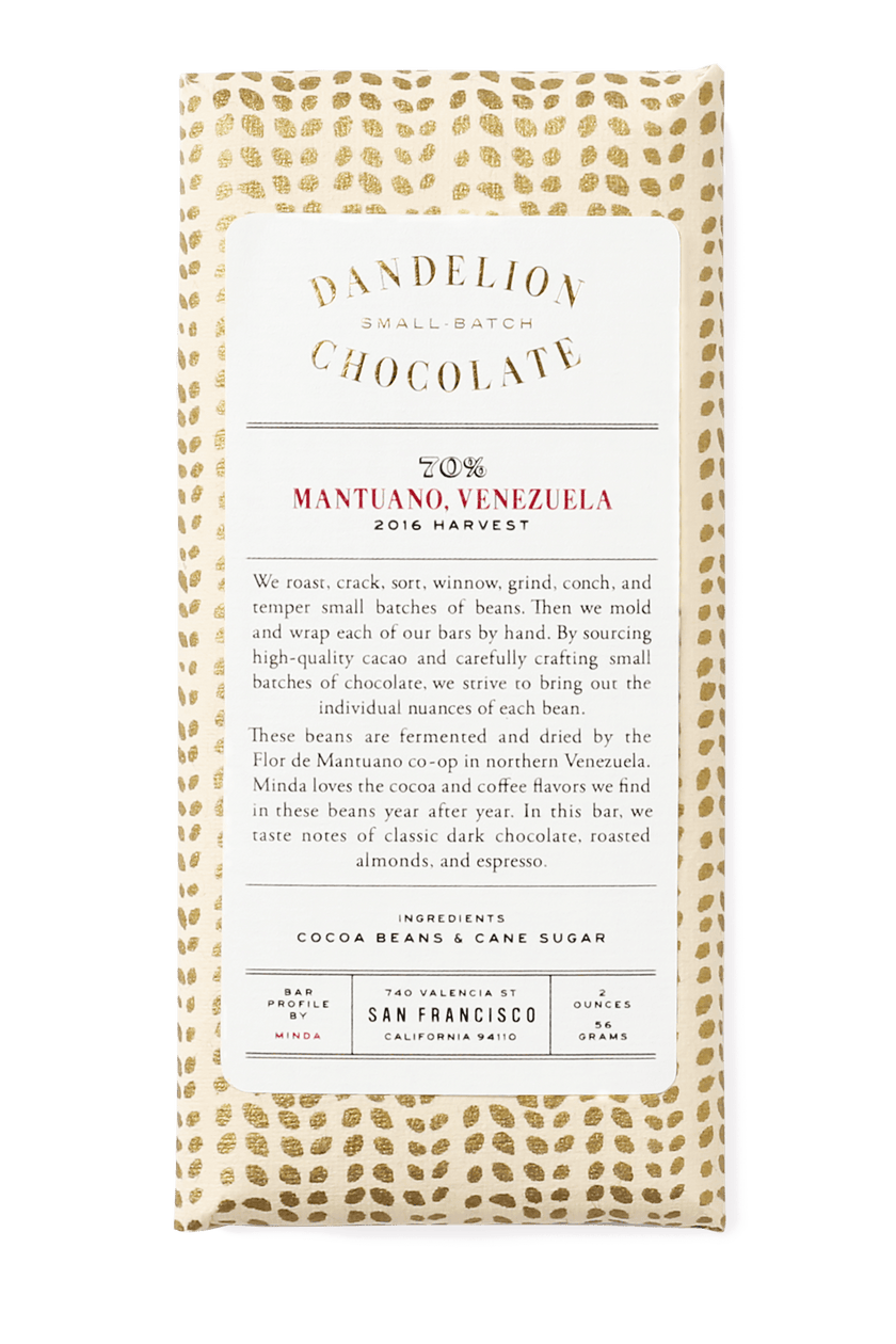 Dandelion Chocolate Chocolate Bar Mantuano, Venezuela 70% 2016 Harvest Single-Origin Chocolate Bar