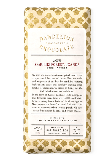 Dandelion Chocolate Chocolate Bar Semuliki Forest, Uganda 70% 2022 Harvest Single-Origin Chocolate Bar