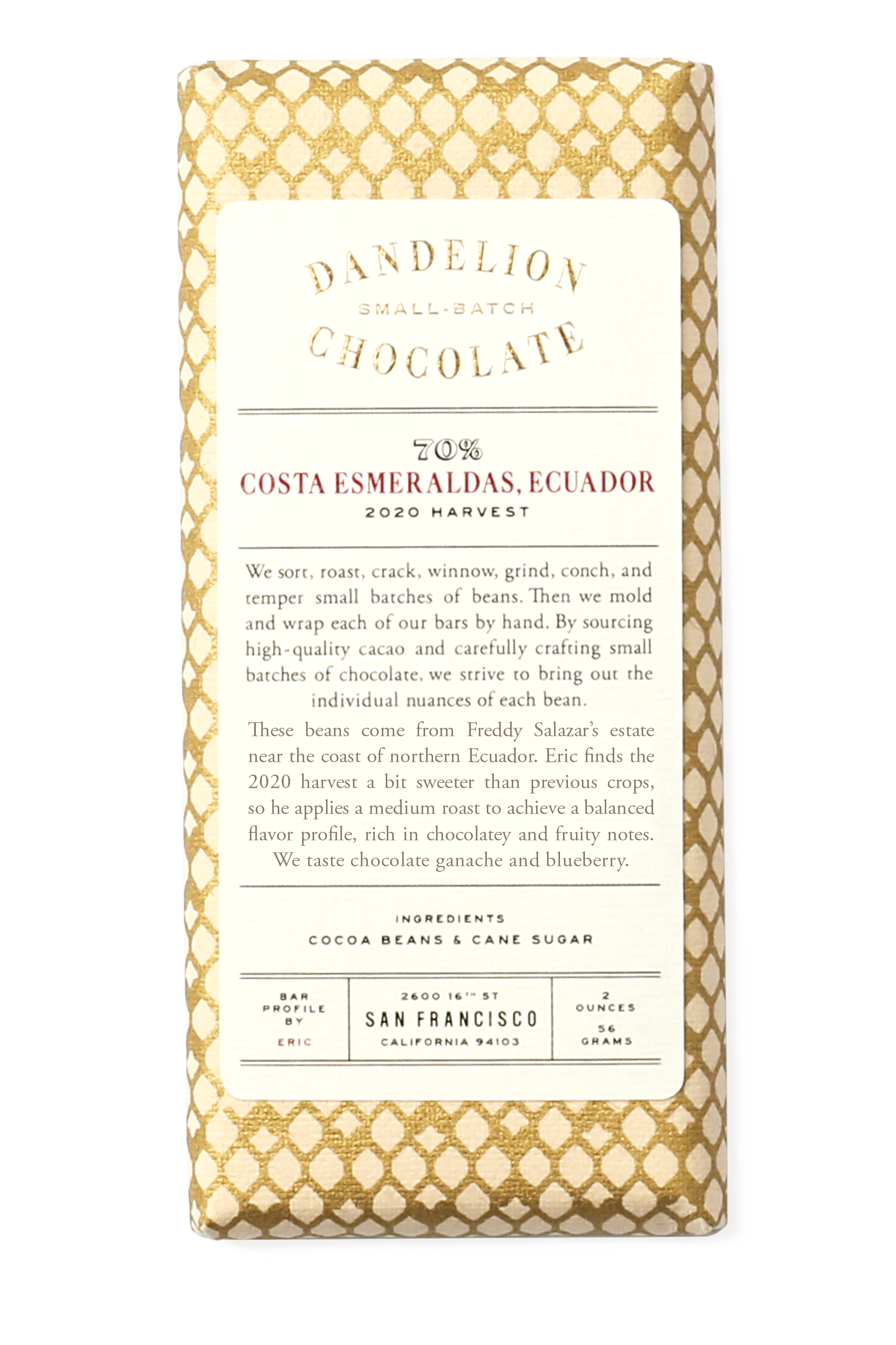 Dandelion Chocolate Costa Esmeraldas, Ecuador 2020 70% Batch 2 Single-Origin Chocolate Bar