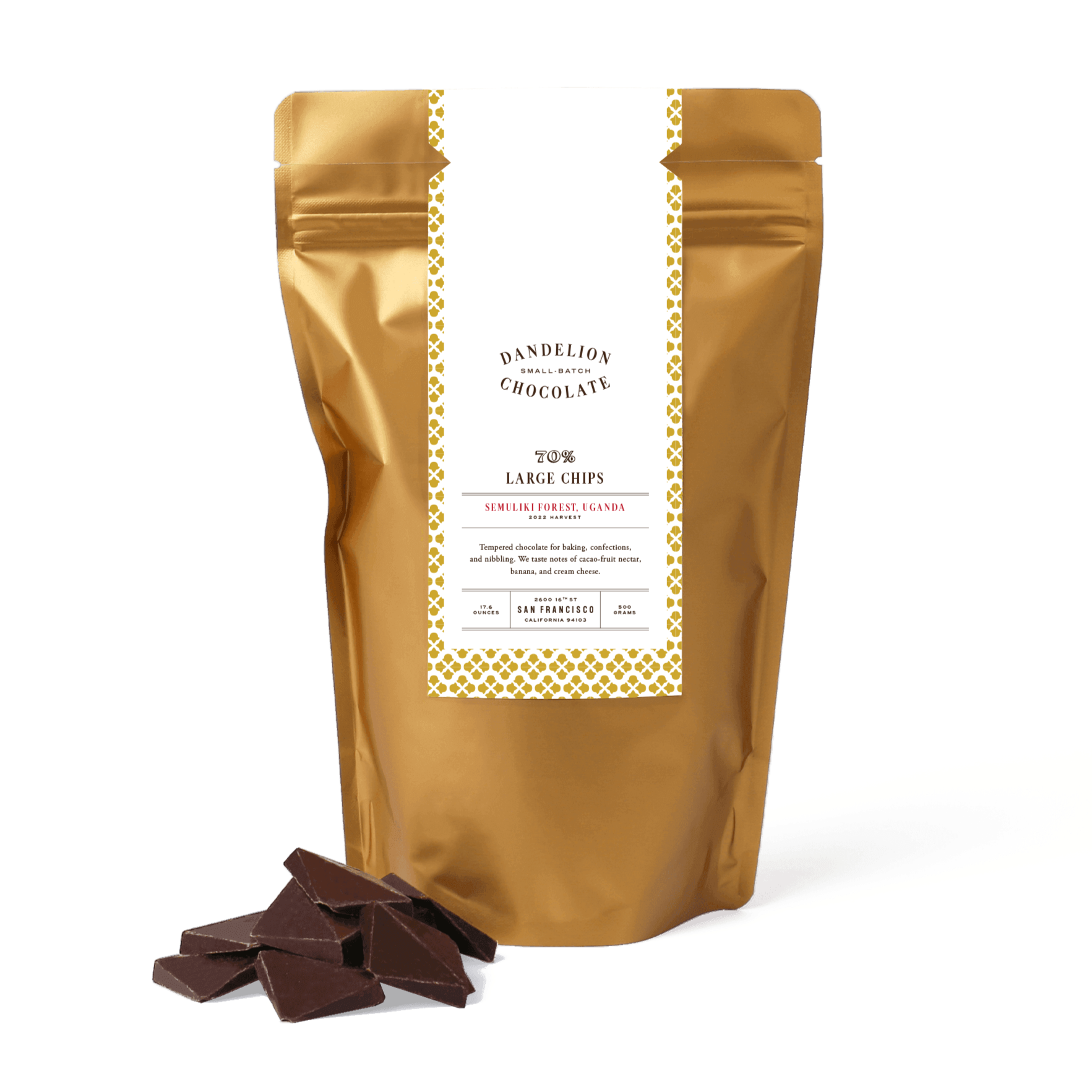 Dandelion Chocolate Large Chips Semuliki Forest, Uganda 70% 2022 Large Chips 500 g